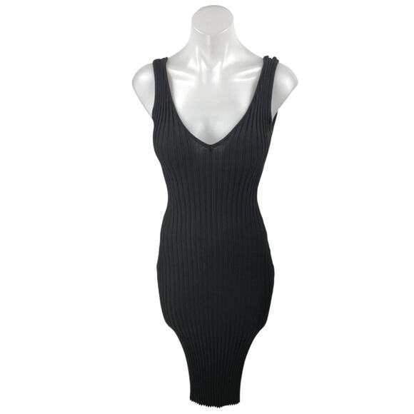 Windsor Black Ribbed Knit Sleeveless V-Neck Stretch Midi Bodycon Tank Dress Sz S - Picture 1 of 4